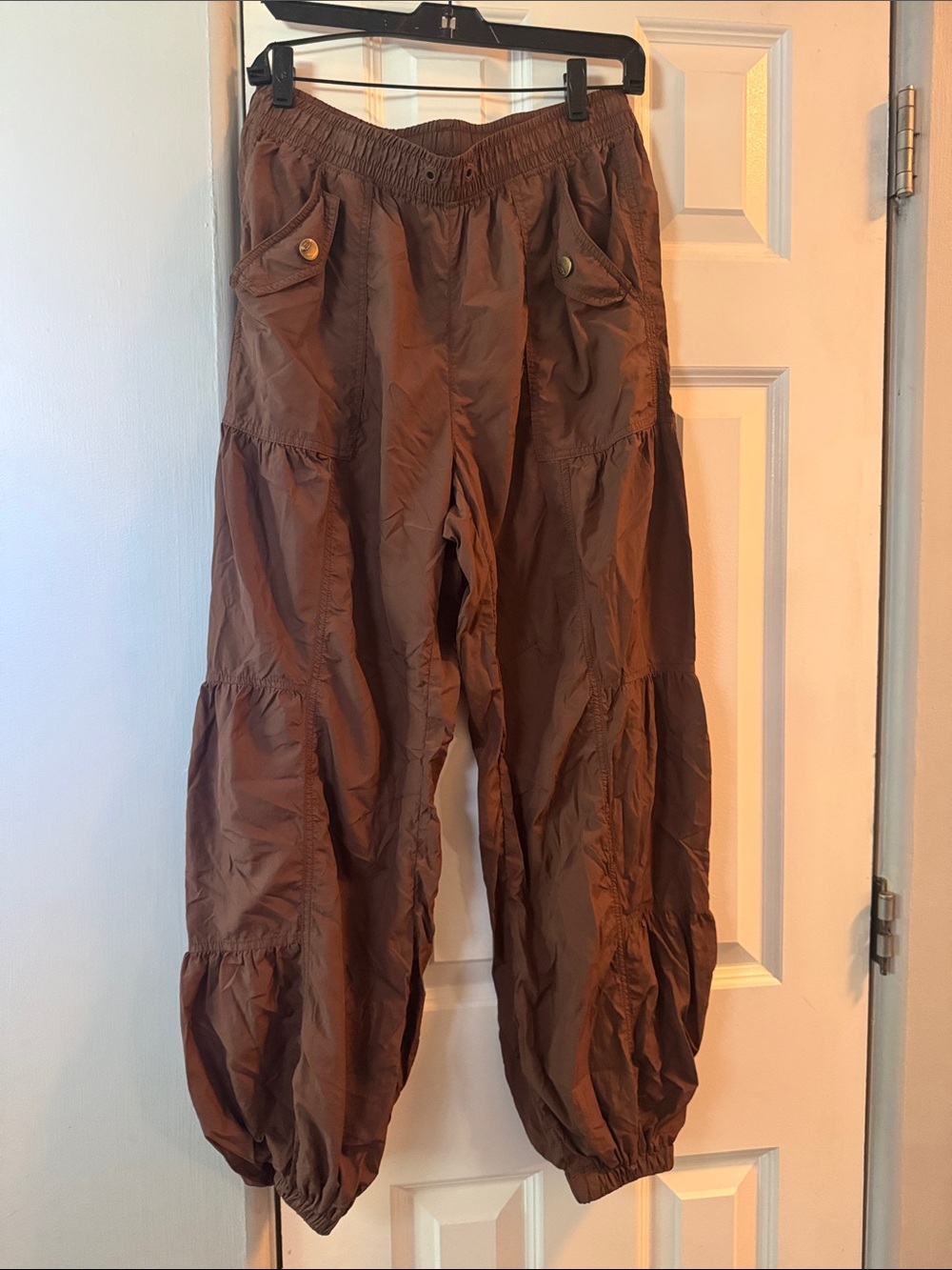FP Movement by Free People Brown Tiered Cargo Joggers with Button Flap Pockets